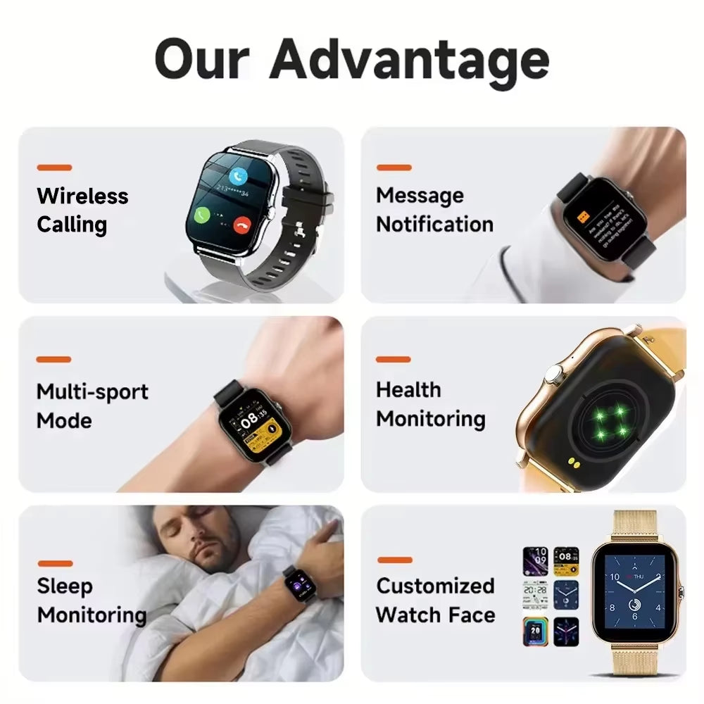 2026 New Smart Watch Bluetooth Talk Full Touch Screen Heart Rate Monitor Sports Fitness Smart Watch Men Women Gift