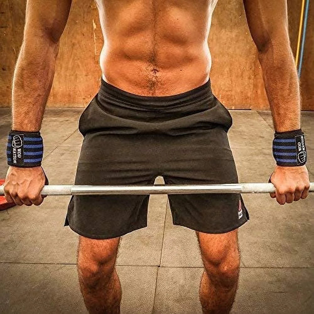 18-Inch Weightlifting Wrist Wraps for Men and Women, Set of 2 in Black and Dark Blue, Supportive Wrist Straps for Strength Training and Bodybuilding