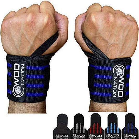 18-Inch Weightlifting Wrist Wraps for Men and Women, Set of 2 in Black and Dark Blue, Supportive Wrist Straps for Strength Training and Bodybuilding