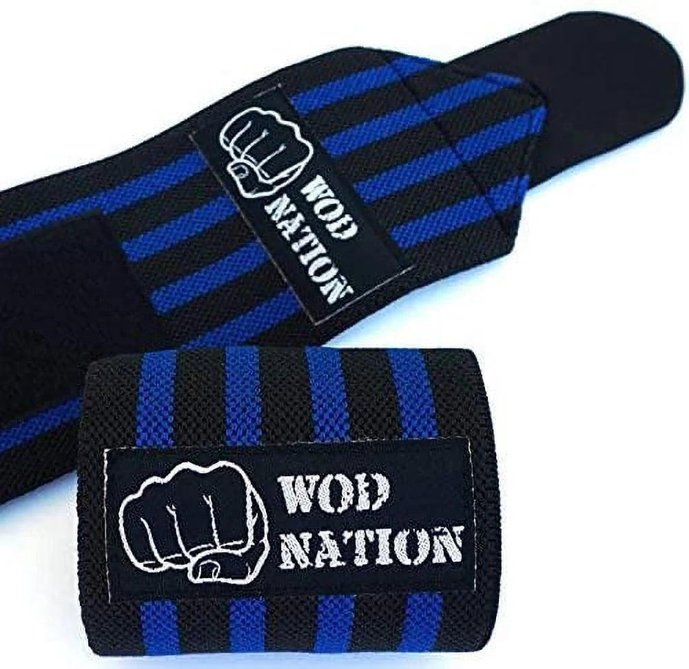 18-Inch Weightlifting Wrist Wraps for Men and Women, Set of 2 in Black and Dark Blue, Supportive Wrist Straps for Strength Training and Bodybuilding