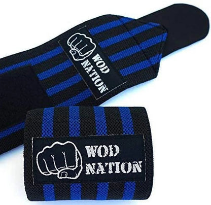 18-Inch Weightlifting Wrist Wraps for Men and Women, Set of 2 in Black and Dark Blue, Supportive Wrist Straps for Strength Training and Bodybuilding