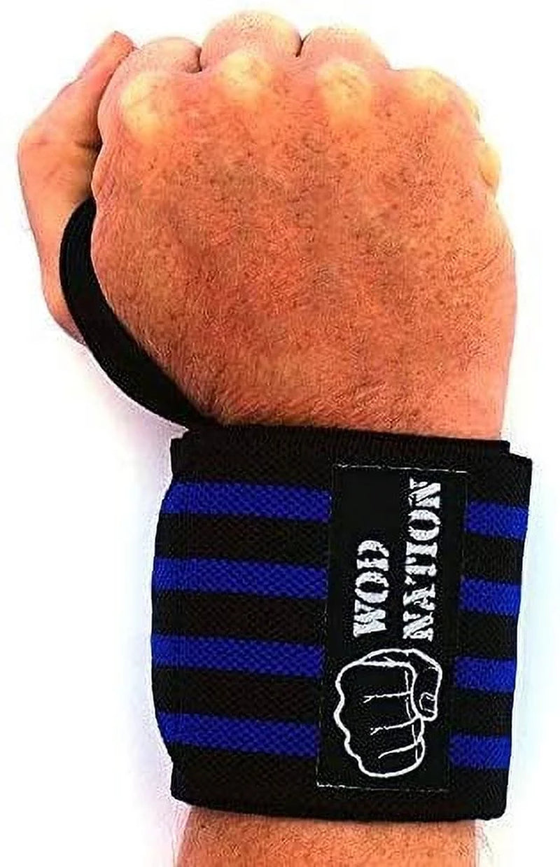 18-Inch Weightlifting Wrist Wraps for Men and Women, Set of 2 in Black and Dark Blue, Supportive Wrist Straps for Strength Training and Bodybuilding